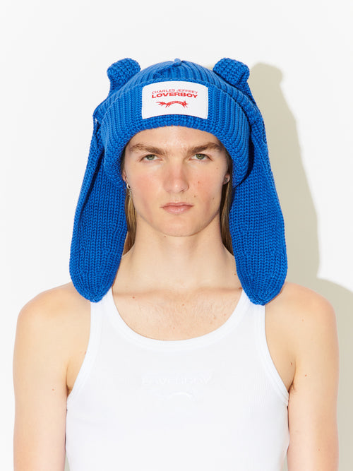 CHUNKY RABBIT BEANIE in BLUE