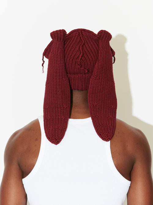 CHUNKY RABBIT BEANIE in RED