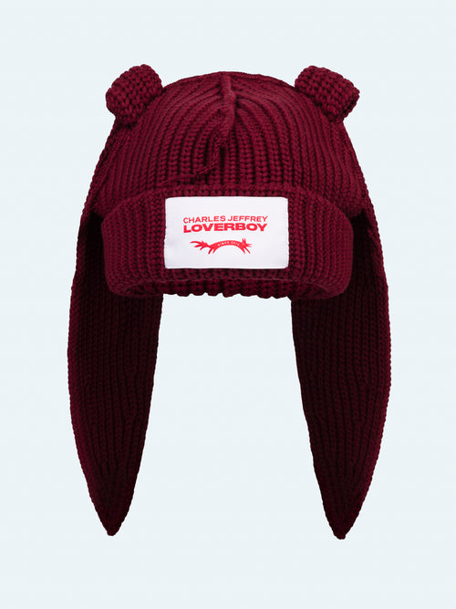 CHUNKY RABBIT BEANIE in RED