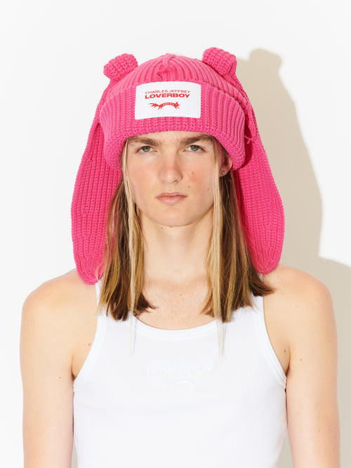 CHUNKY RABBIT BEANIE in PINK