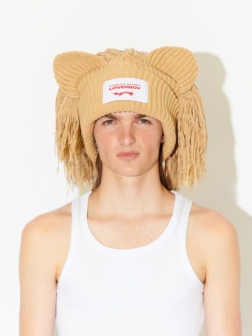 SUPERSIZED LION BEANIE in BEIGE