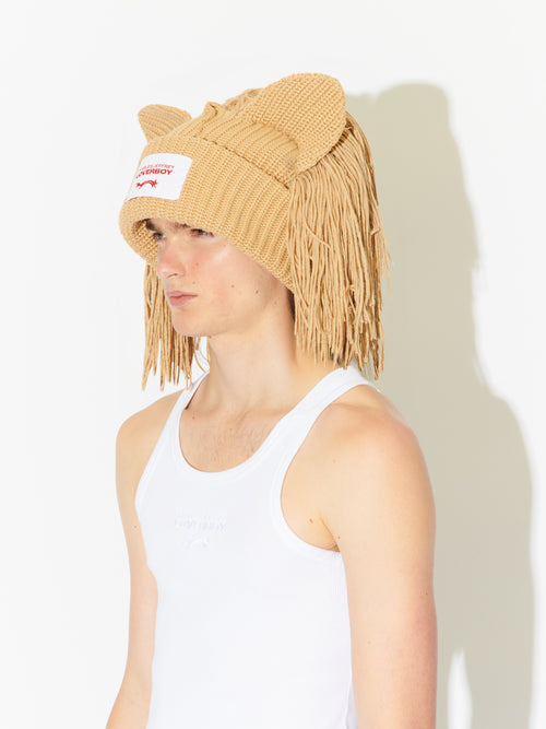 SUPERSIZED LION BEANIE in BEIGE