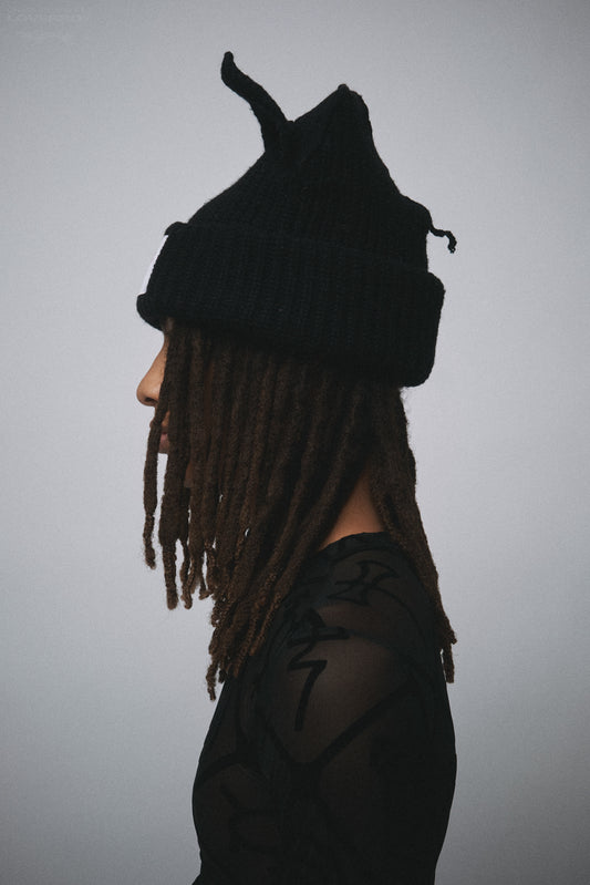 SUPERSIZED CHUNKY EARS BEANIE in BLACK