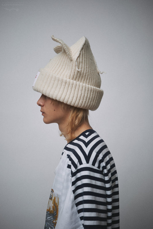SUPERSIZED CHUNKY EARS BEANIE in ECRU