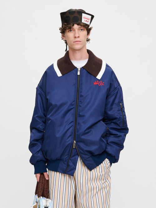 BOMBER JACKET WITH KNITTED COLLAR in NAVY | Charles Jeffrey Loverboy