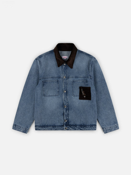 DENIM JACKET WITH CORDUROY COLLAR in WASHED DENIM