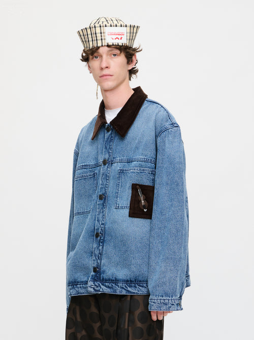 DENIM JACKET WITH CORDUROY COLLAR in WASHED DENIM