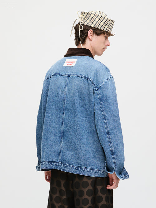 DENIM JACKET WITH CORDUROY COLLAR in WASHED DENIM