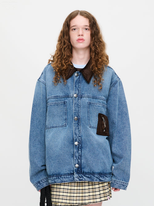 DENIM JACKET WITH CORDUROY COLLAR in WASHED DENIM | Charles Jeffrey Loverboy