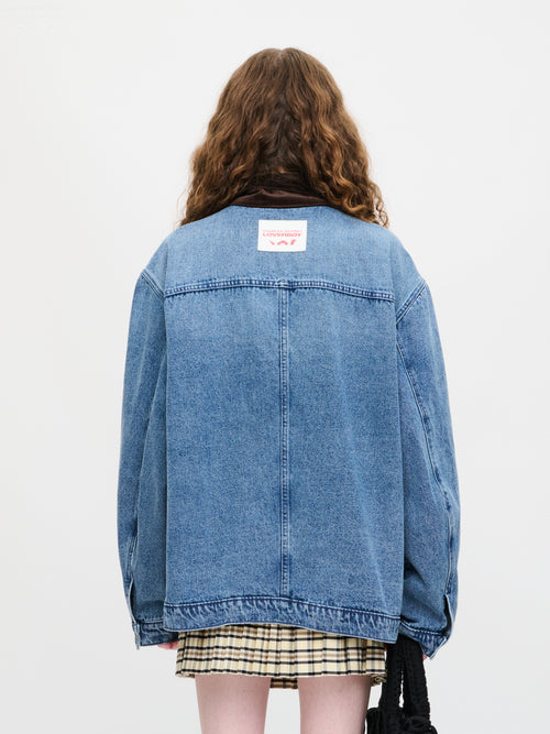 DENIM JACKET WITH CORDUROY COLLAR in WASHED DENIM