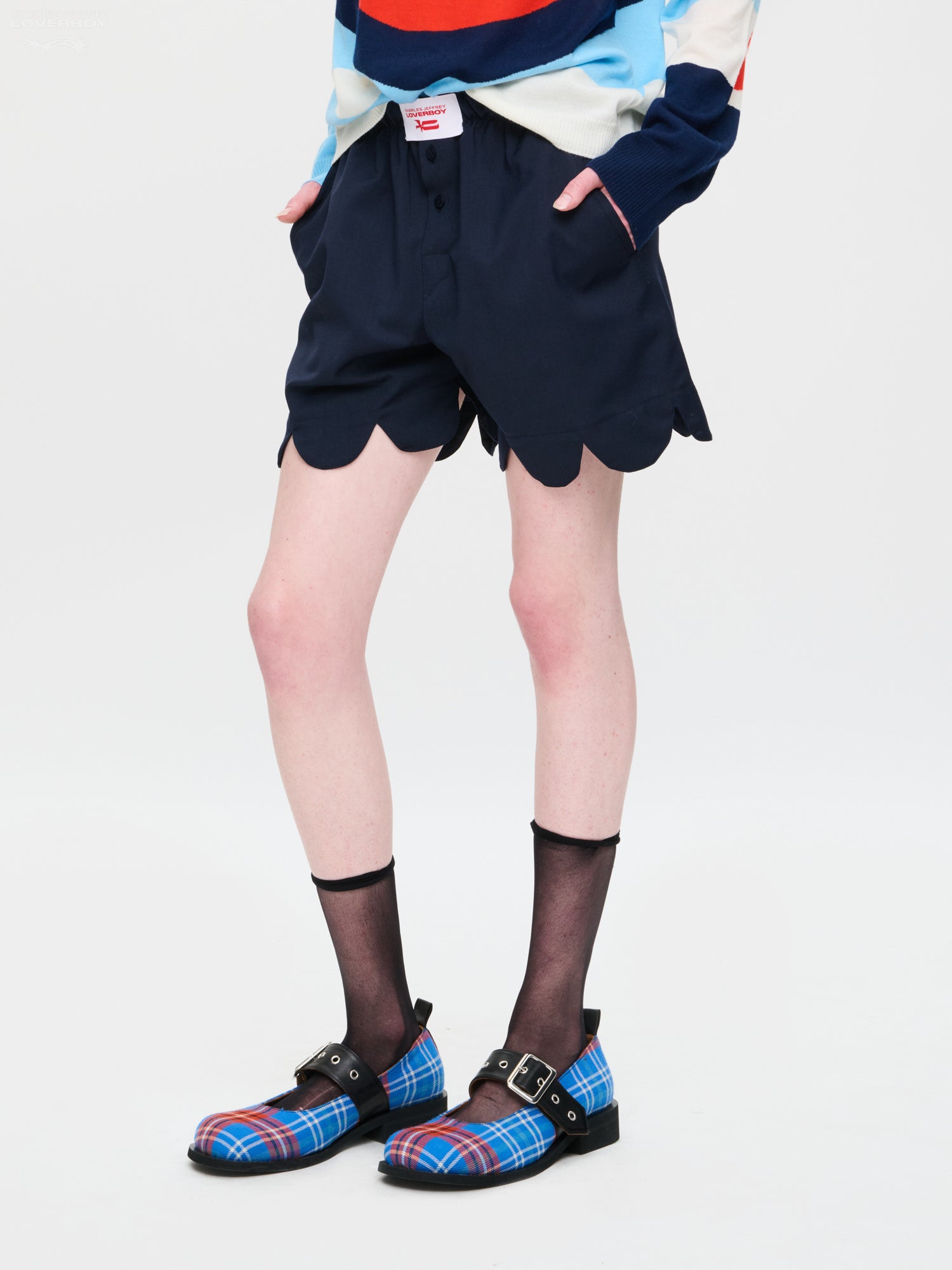 FORMAL SCALLOPED BOXER SHORTS in NAVY – Charles Jeffrey Loverboy