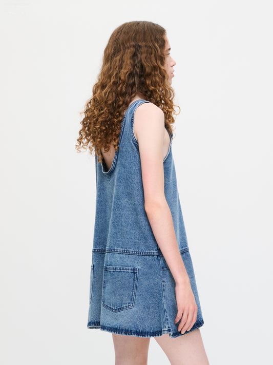 DENIM VEST DRESS in WASHED DENIM