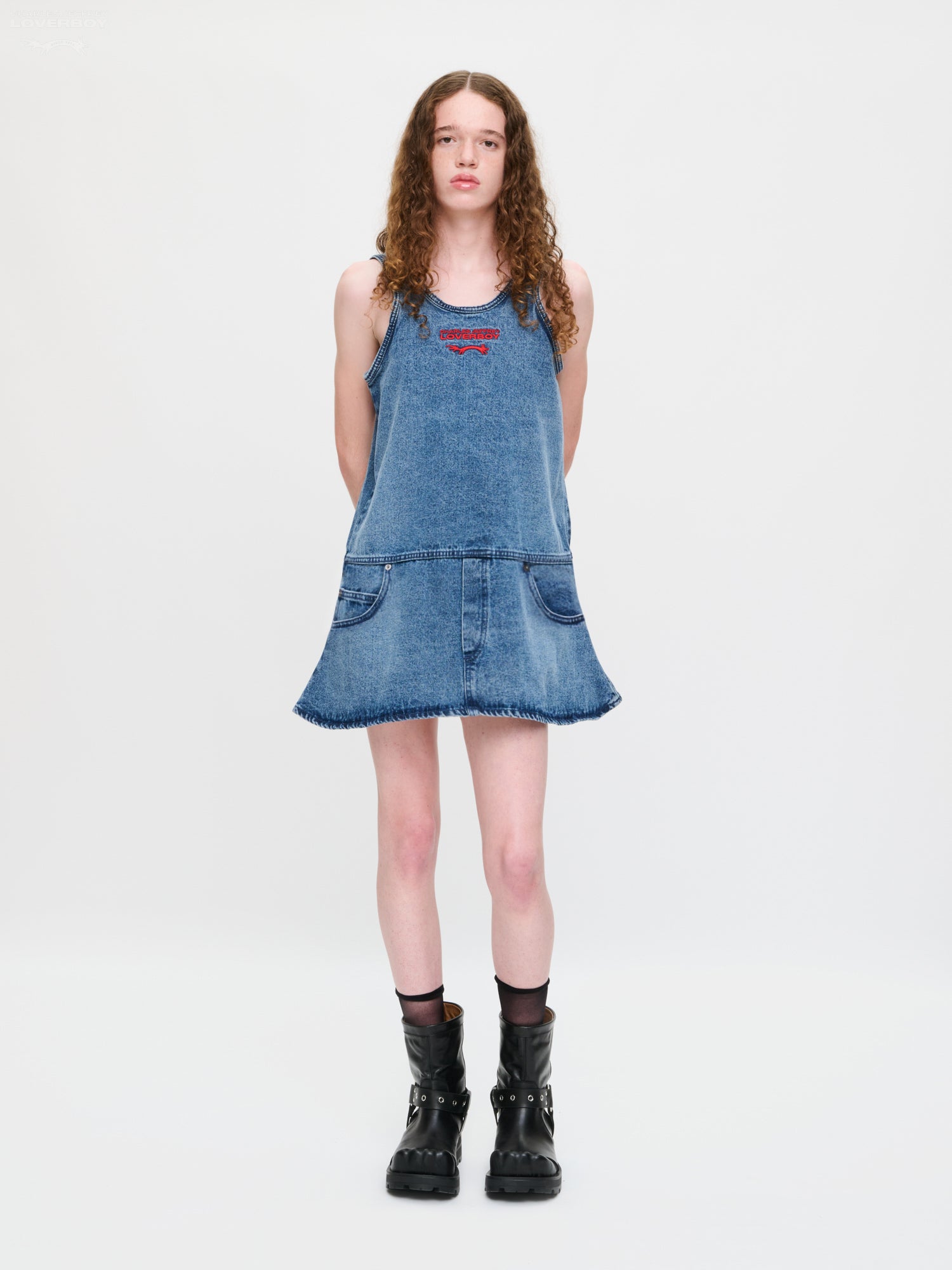 DENIM VEST DRESS in WASHED DENIM