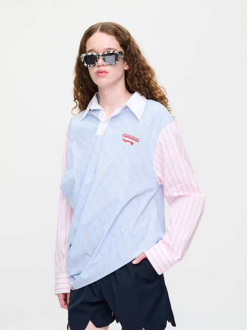 TOPSY TURVY SHIRT in BLUE PINK STRIPE | Charles Jeffrey Loverboy