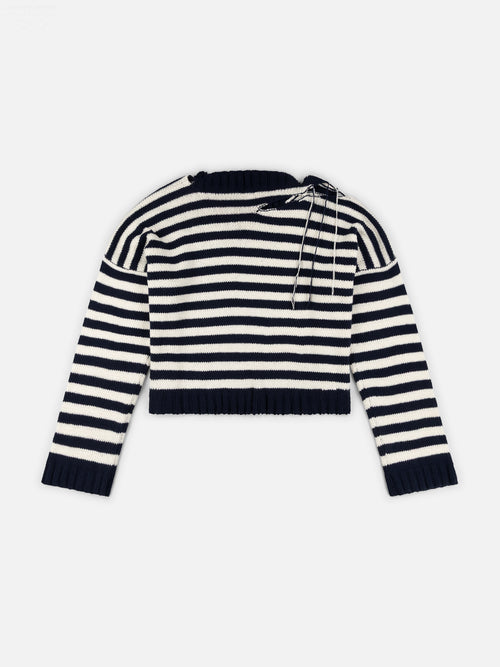 SLASH STRIPE SWEATER in NAVY ECRU STRIPE