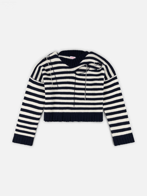 SLASH STRIPE SWEATER in NAVY ECRU STRIPE