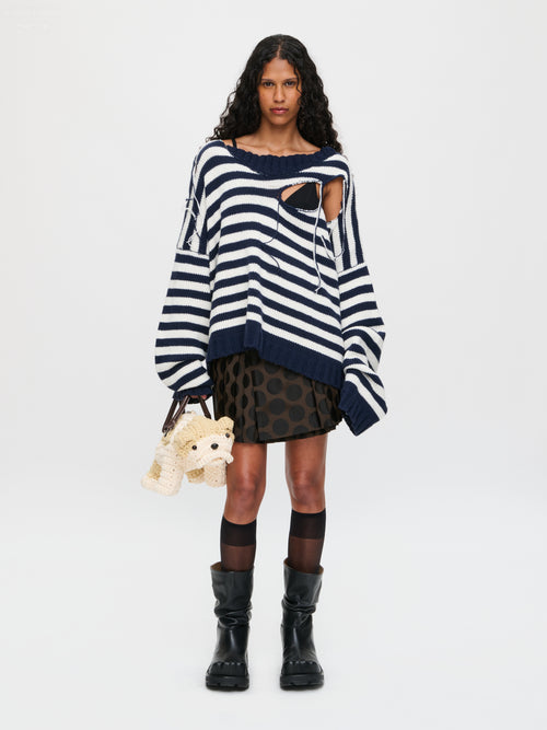 SLASH STRIPE SWEATER in NAVY ECRU STRIPE