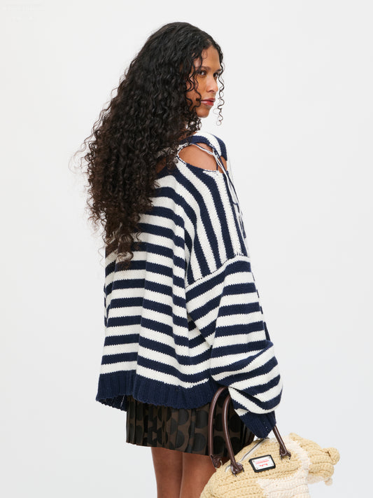 SLASH STRIPE SWEATER in NAVY ECRU STRIPE