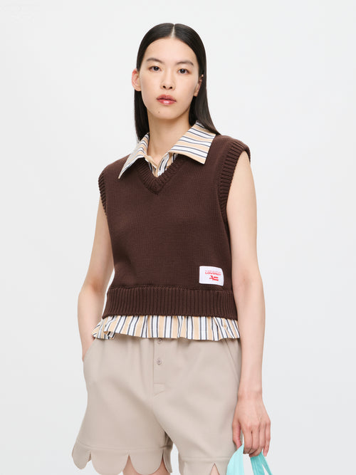 SMART CROPPED VEST in BROWN BEIGE STRIPE | Charles Jeffrey Loverboy