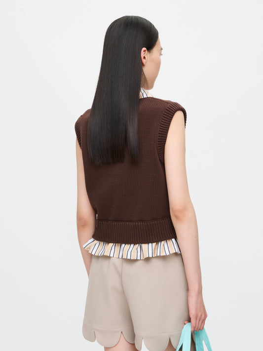 SMART CROPPED VEST in BROWN BEIGE STRIPE