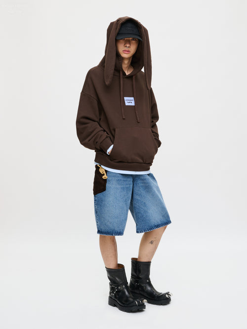 RABBIT EARS HOODY in BROWN LIGHT BLUE
