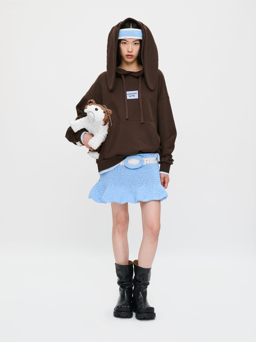 RABBIT EARS HOODY in BROWN LIGHT BLUE