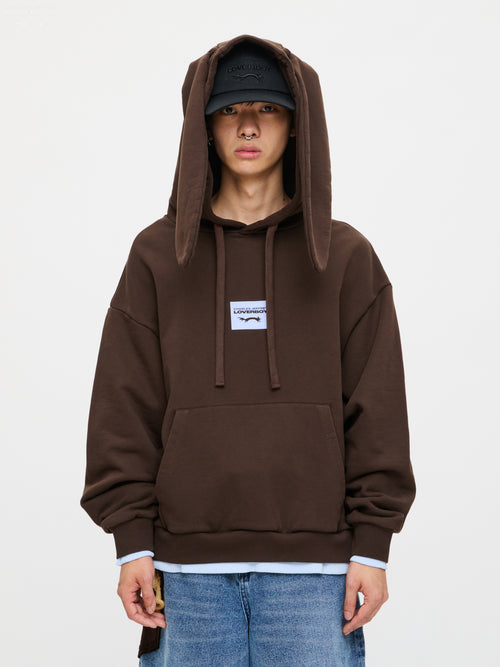 RABBIT EARS HOODY in BROWN LIGHT BLUE