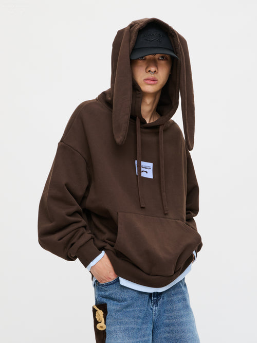 RABBIT EARS HOODY in BROWN LIGHT BLUE