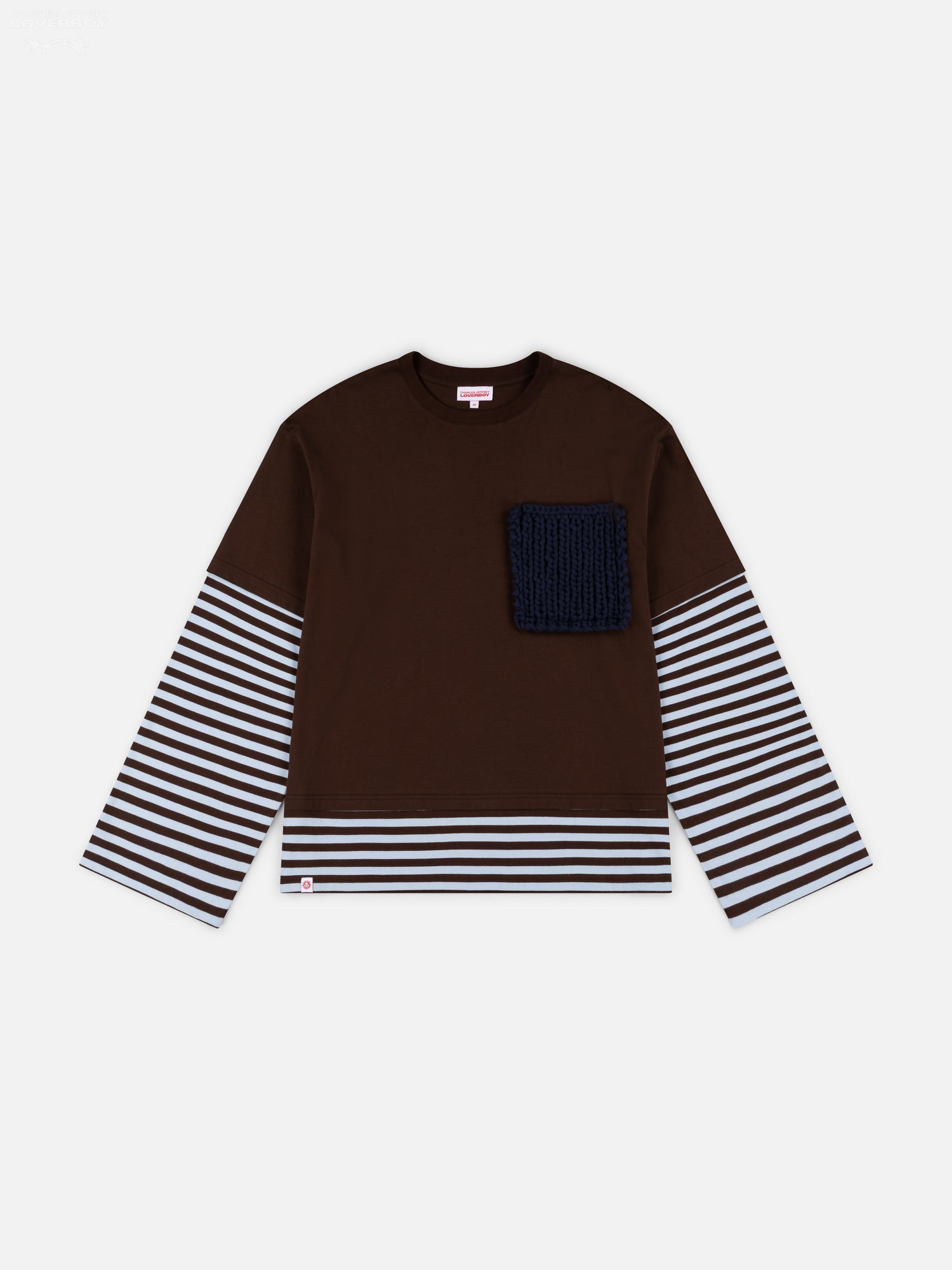 LONG SLEEVE 2-IN-1 TEE WITH KNIT PATCH in BROWN STRIPE – Charles