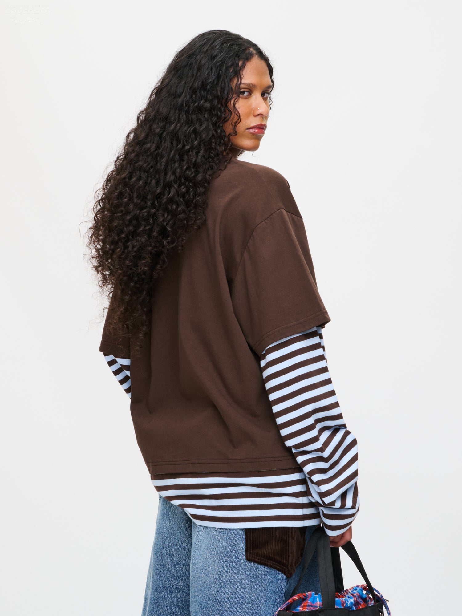 LONG SLEEVE 2-IN-1 TEE WITH KNIT PATCH in BROWN STRIPE – Charles