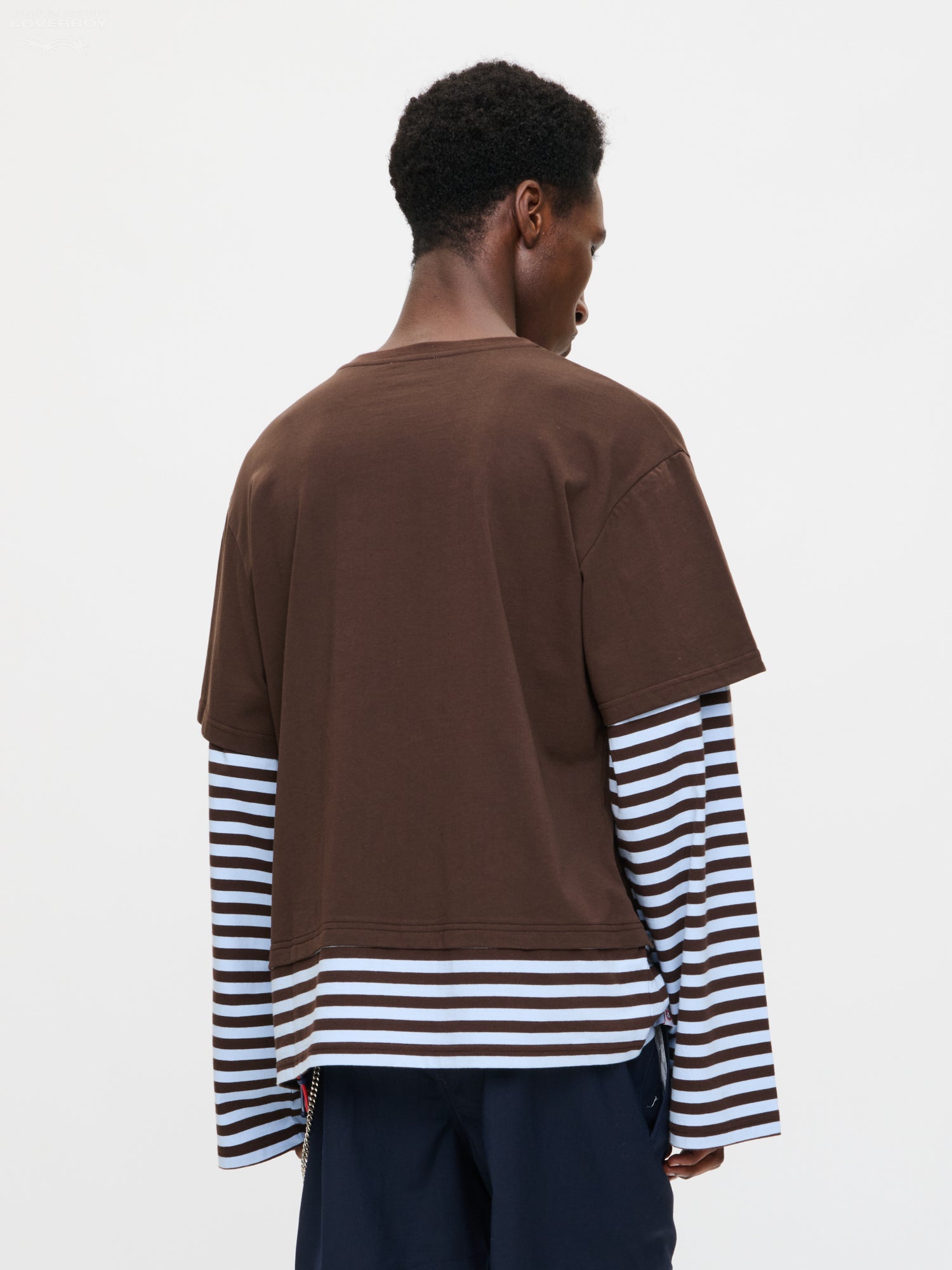 LONG SLEEVE 2-IN-1 TEE WITH KNIT PATCH in BROWN STRIPE – Charles