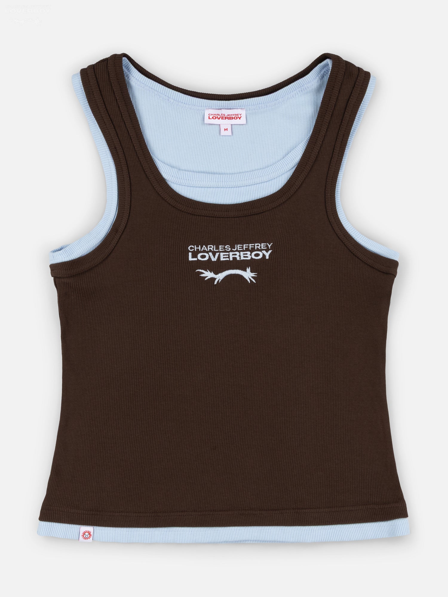 CHARLES JEFFREY LOVERBOY タンクトップ　MUSINSA DOUBLE LOGO TANK TOP in BROWN LIGHT BLUE – Charles Jeffrey Loverboy