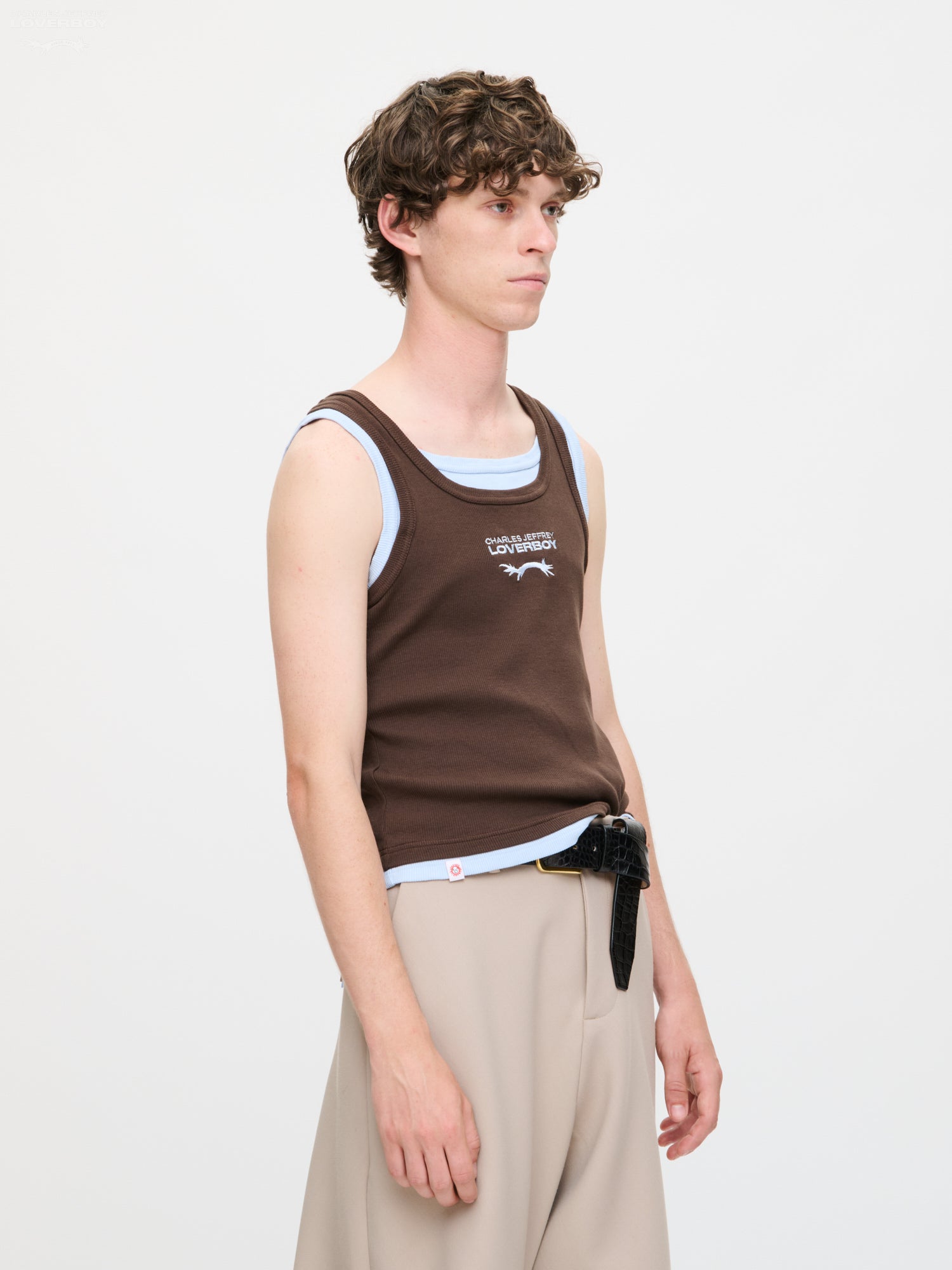 DOUBLE LOGO TANK TOP in BROWN LIGHT BLUE – Charles Jeffrey Loverboy