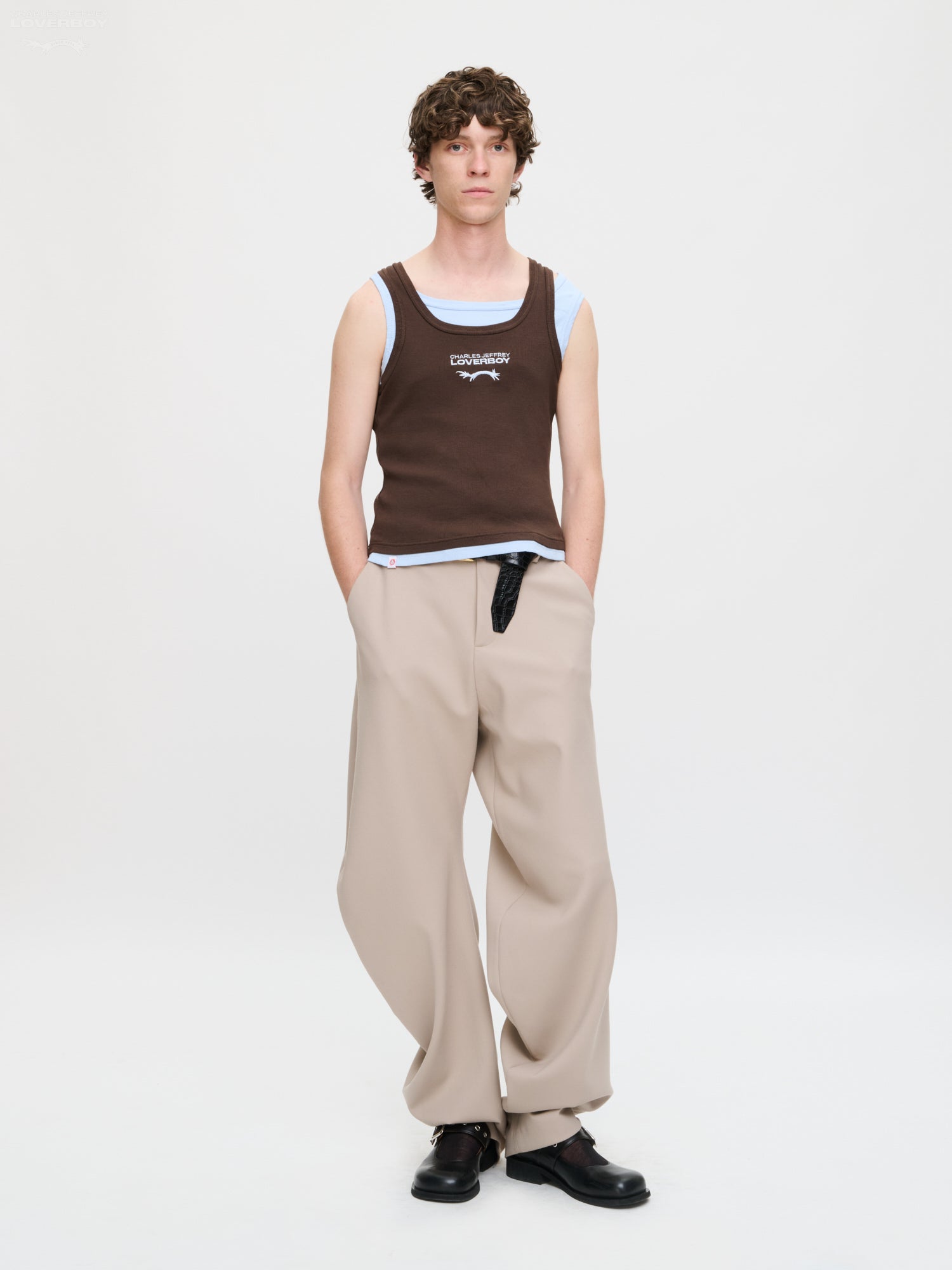 DOUBLE LOGO TANK TOP in BROWN LIGHT BLUE – Charles Jeffrey Loverboy