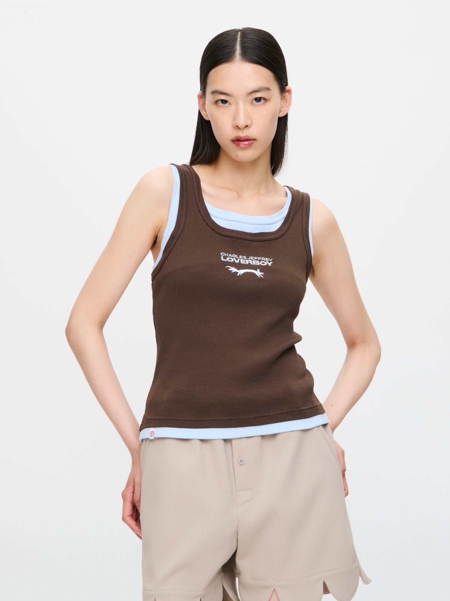 DOUBLE LOGO TANK TOP in BROWN LIGHT BLUE – Charles Jeffrey Loverboy