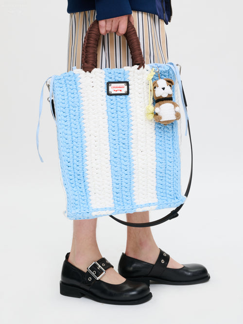 PAPA BAG WITH BULLDOG CHARM in LIGHT BLUE WHITE BROWN