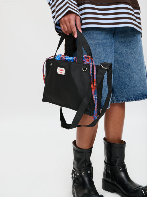 COLOUR BLOCK BABY SHOPPER in BLACK TARTAN