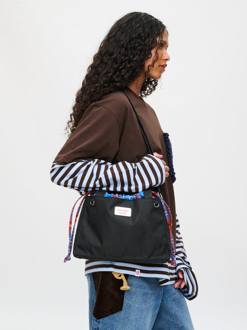 COLOUR BLOCK BABY SHOPPER in BLACK TARTAN