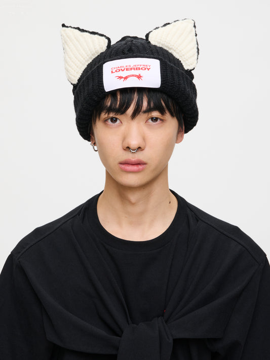 CHUNKY EARS BEANIE in BLACK ECRU