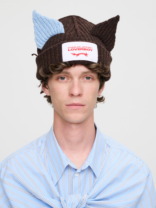 CHUNKY EARS BEANIE in BROWN LIGHT BLUE