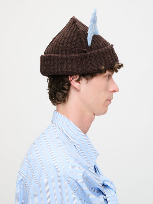 CHUNKY EARS BEANIE in BROWN LIGHT BLUE | Charles Jeffrey Loverboy