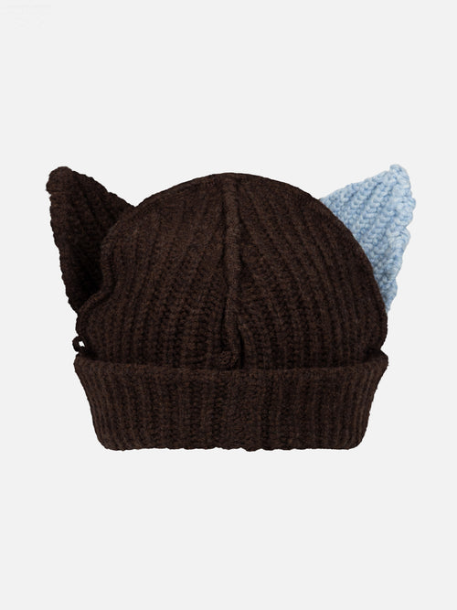 CHUNKY EARS BEANIE in BROWN LIGHT BLUE