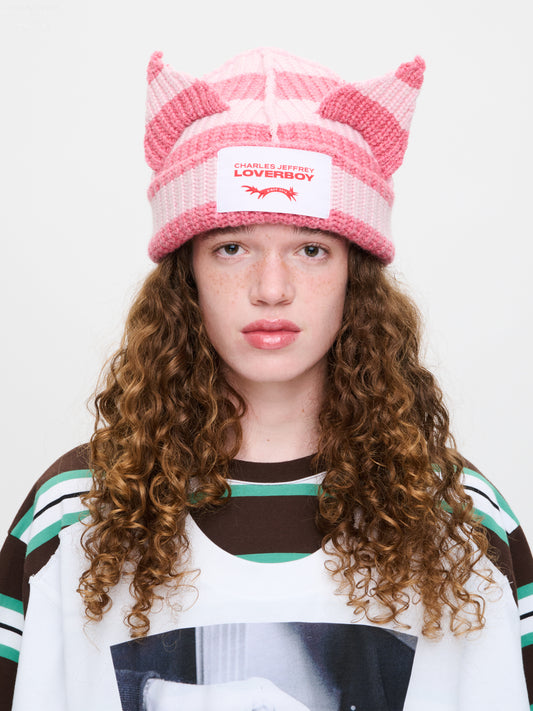 CHUNKY EARS BEANIE in PINK STRIPE