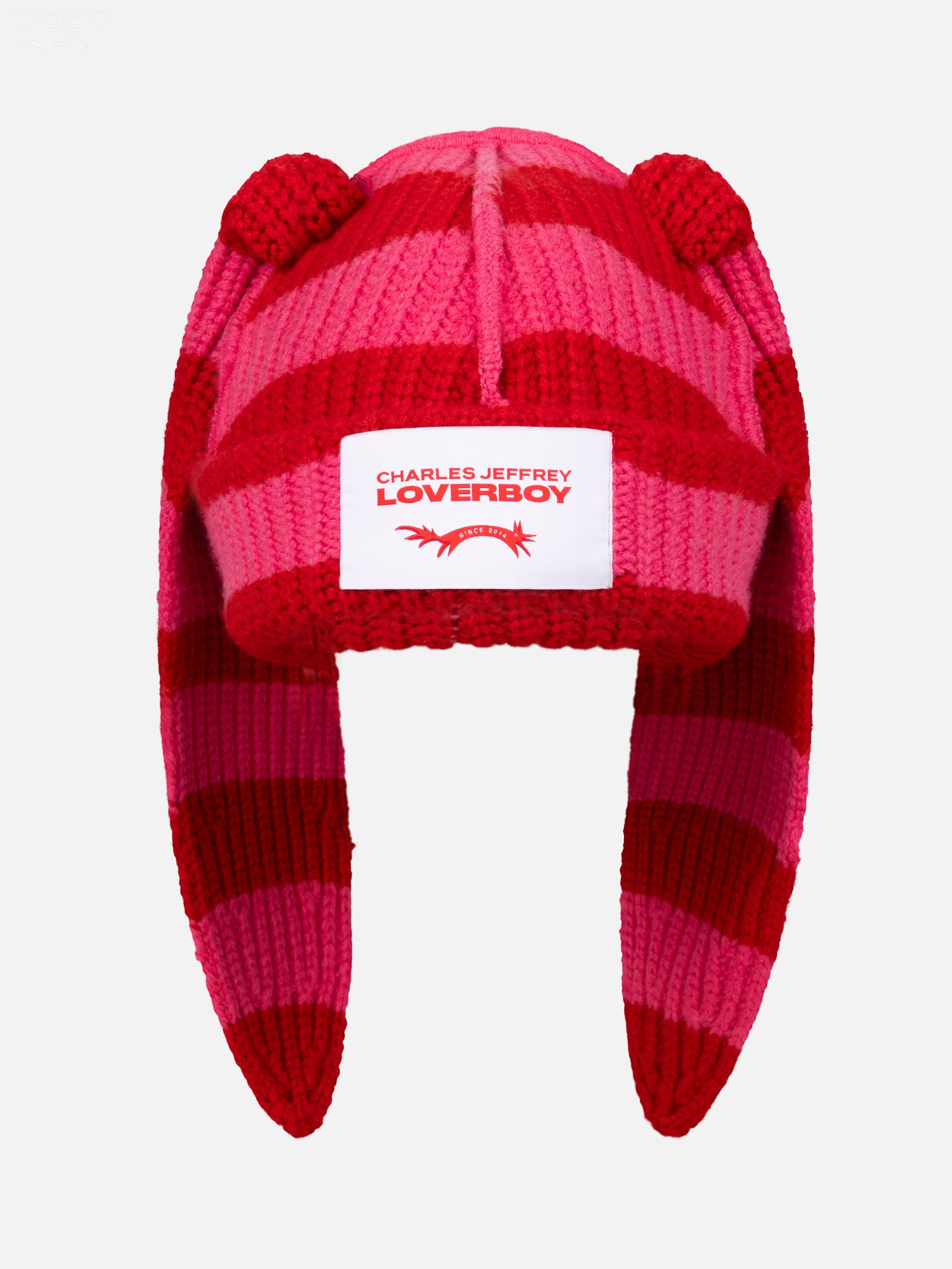 CHUNKY RABBIT BEANIE in RED PINK STRIPE