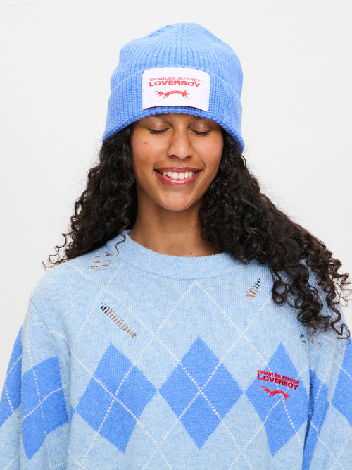 CHUNKY RIB BEANIE in BLUE | Charles Jeffrey Loverboy