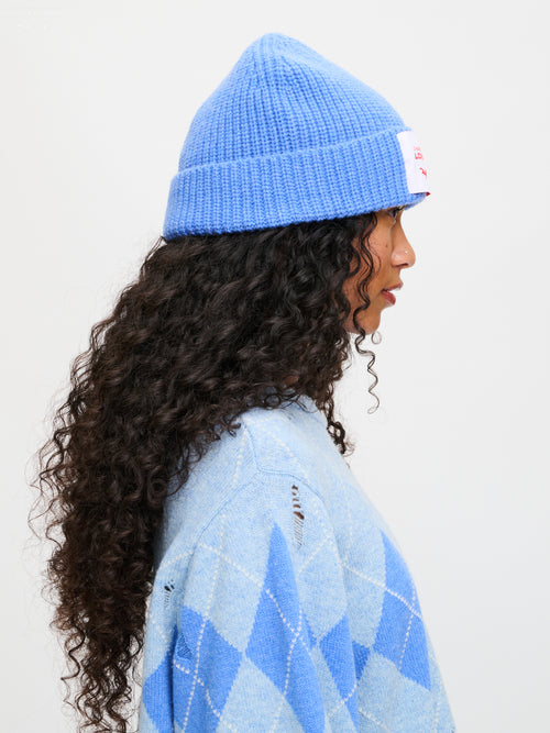 CHUNKY RIB BEANIE in BLUE | Charles Jeffrey Loverboy