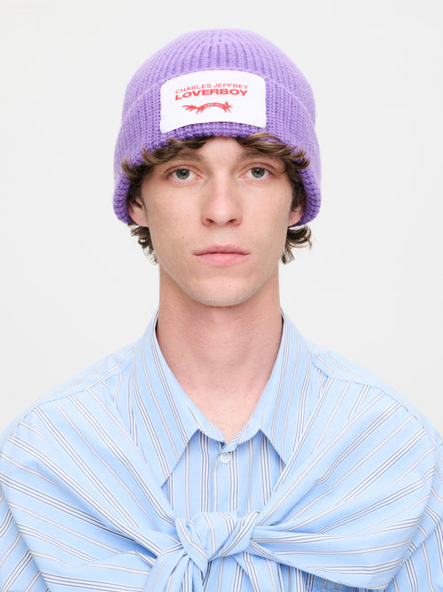 CHUNKY RIB BEANIE EXCLUSIVE in PURPLE | Charles Jeffrey Loverboy