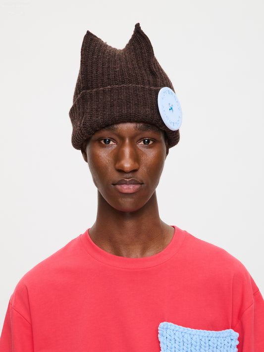 BOX BEANIE in BROWN LIGHT BLUE
