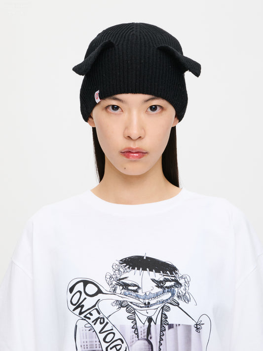 EARS RIB BEANIE in BLACK