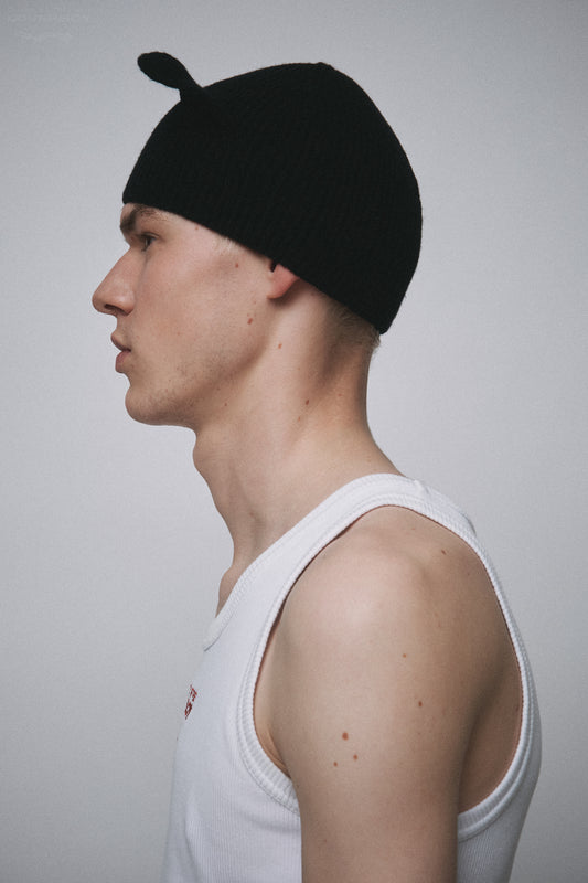 EARS RIB BEANIE in BLACK